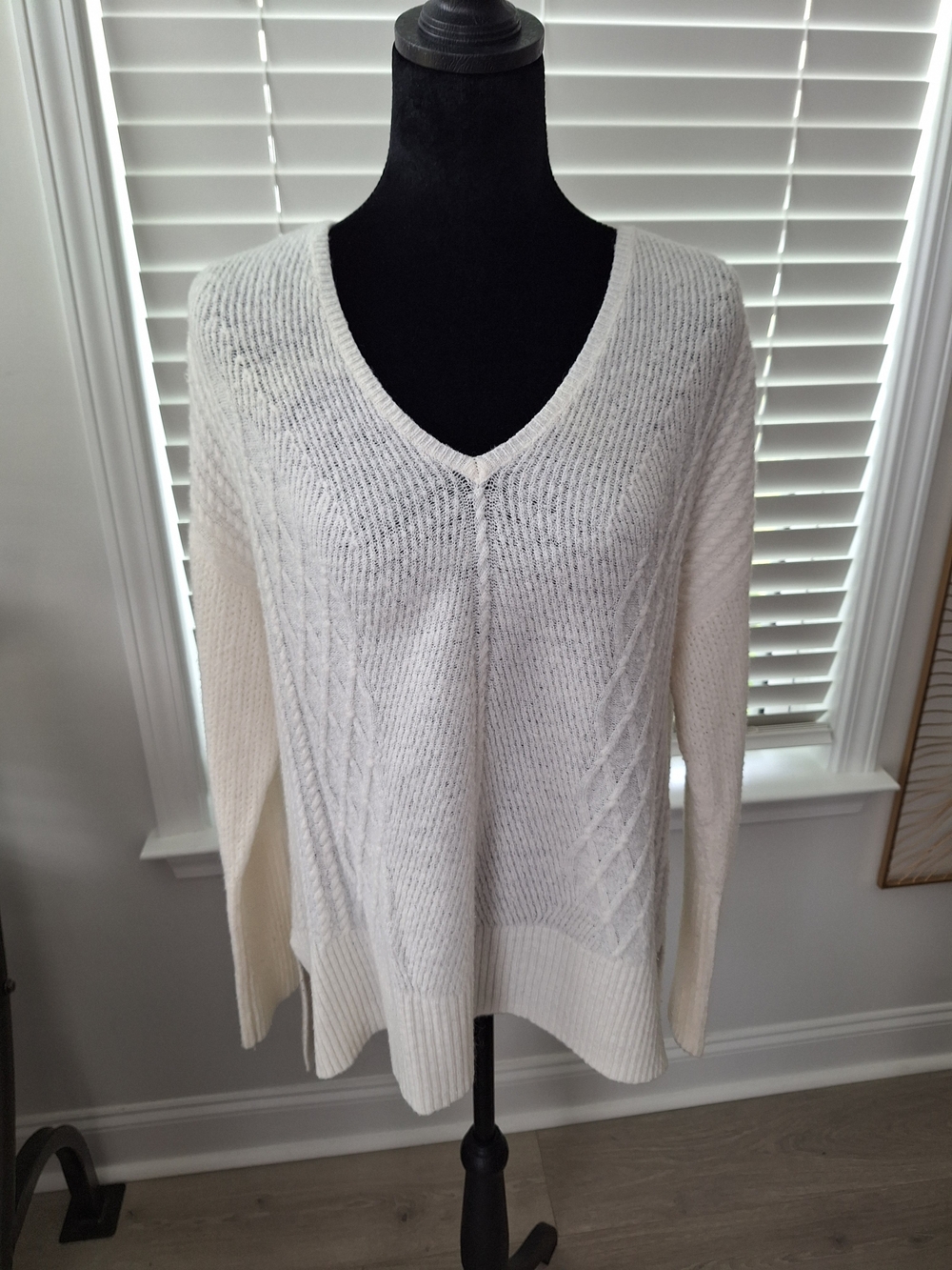 Elle Cream V-Neck Cable Knit Sweater